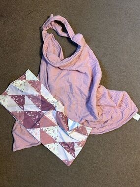 Pink Nursing Cover & 2 Burp Cloths Blissful Diary & Handmade, Baby Girl